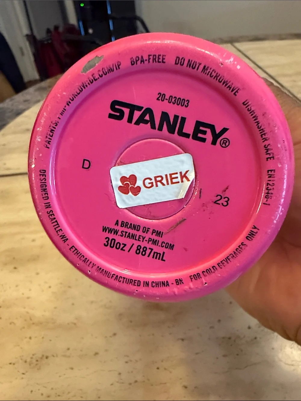 Stanley Hot Pink Travel Mug with White Handle and Lid